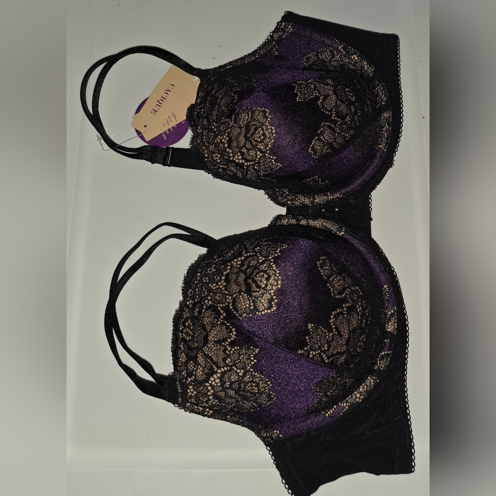 Cacique Seriously Sexy Collection Balconette Bra 40D, Black, Purple, Gold